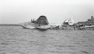 Oldtime Prints: 1930s 1940s PAN AMERICAN AIRWAYS CLIPPER FLYING BOAT BOEING 314 FLOATING AT DOCK IN THE WATER
