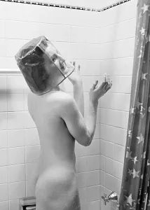 Refreshing Prints: 1930s NUDE WOMAN IN SHOWER WEARING SHOWER CAP THAT COVERS HER ENTIRE HEAD