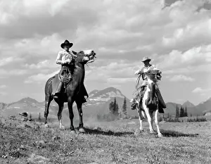 Glacier Prints: 1930S Pair Of Cowboys On Horseback At Glacier Fifty-Mile Camp