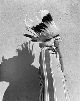 Oldtime Prints: 1930s PORTRAIT NATIVE AMERICAN INDIAN MAN WEARING FULL FEATHERED HEADDRESS FEATHER BONNET SAN ILDEFONSO PUEBLO NEW