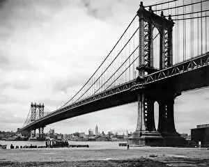 United States Ofamerica Prints: 1930s VIEW OF MANHATTAN BRIDGE ACROSS EAST RIVER FROM BROOKLYN NEW YORK CITY NY USA