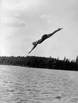 Dive Prints: 1930S Woman Diving Into Lake