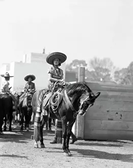 Oldtime Prints: 1930s WOMAN SITTING ON HORSE WEARING TRADITIONAL CHINA POBLANA COSTUME MEXICO CITY MEXICO