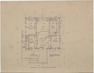 Diagram Prints: A 1931 blueprint by Adolf Loos showing the floor plan of the main floor of Villa Dr