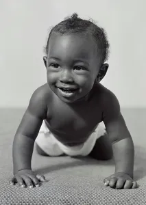 Nappy Prints: 1940S 1950S Smiling African-American Baby Crawling