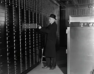Money Prints: 1940S Bank Safety Deposit Man Suit Hat Finance