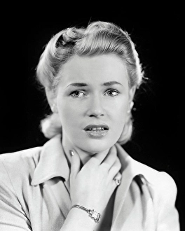 Depressed Prints: 1940s BLONDE WOMAN HAND TO THROAT NECK LOOKING SICK OR PERHAPS SHOCKED