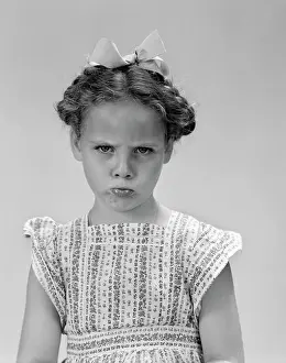 Moody Prints: 1940S Little Girl Looking Sad Pouting Frowning