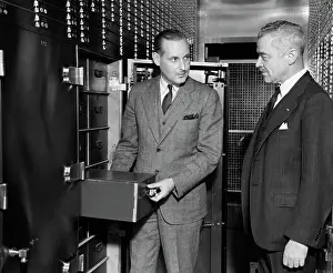 Money Prints: 1940S Two Men Bank Open Safety Deposit Box View Vault Savings Bank Security Valuables Retro Vintage