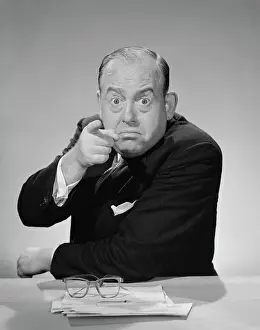 People Adults Prints: 1950S 1960S Angry Businessman Pointing Finger Bulging Staring Eyes Wide Open