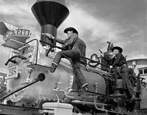 Aiming Prints: 1950S 1960S Two Cowboy Bandits Western Train Robbery Shoot Out