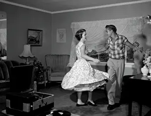 1950 Prints: 1950S-60S Teen Couple Dancing Jitterbug In Living Room