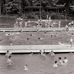 Juveniles Prints: 1950s BOYS SUMMER CAMP SWIMMING LESSON
