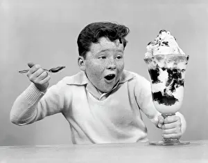 Giant Prints: 1950S Freckled Boy Digging Into Giant Sundae