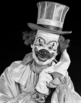 Circus Prints: 1950S Portrait Of Clown Wearing Top Hat Smiling Indoor