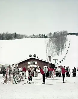 New England Prints: 1950S Skiers At Alpine Lift Mount Mt Mansfield Vermont