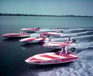 Boating Prints: 1950S Speedboat Race Red And White Speedboats Racing On Water