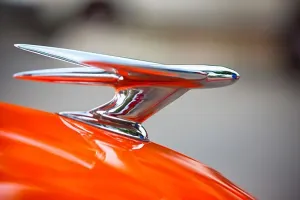 Cars Prints: 1954 Willys Aero Lark hood ornament, side view