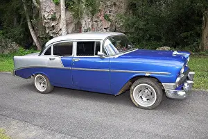 Autos Prints: 1956 Chevrolet Bel Air, Classic vintage car parked in the street