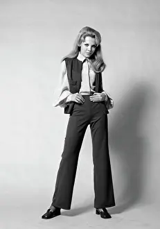 Vest Prints: 1960S 1970S Portrait Woman With Long Blond Hair Wearing Flared Pantsuit With Vest
