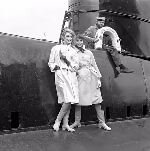 Stockholm Prints: 1960s fashion. Two fashion models pictured aboard the British submarine Orpheus
