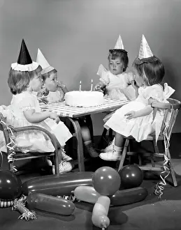 Celebrate Prints: 1960S Girl Quadruplets Having Second Birthday Party