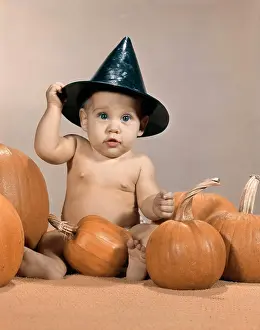 Halloween Prints: 1960S Halloween Witch Hat Baby Pumpkins