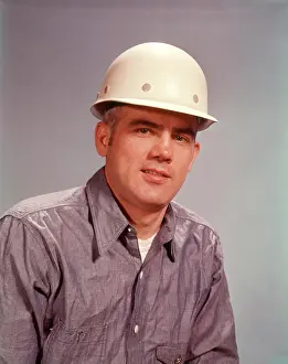 Story Prints: 1960S Man Wearing Hard Hat Worker Workers Construction Manual Laborer Safety Hats