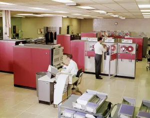 Manly Prints: 1960S Two Men Computer Programmers In Ibm 3680 Mainframe Computer Room