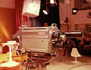 Communications Prints: 1960s DETAIL OF MULTI-LENS TELEVISION CAMERA IN BROADCAST MEDIA STUDIO