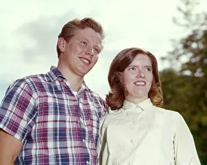 Oldtime Prints: 1960s SMILING YOUNG TEENAGE COUPLE BOY WEARING MADRAS PLAID SHIRT GIRL WHITE BLOUSE
