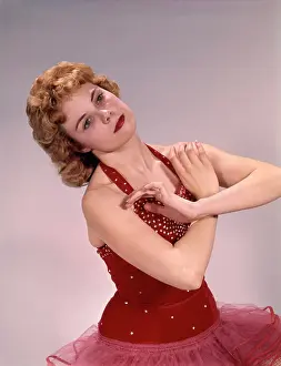 1960S Young Teenage Woman Dancer In Red Dress Dancing Studio