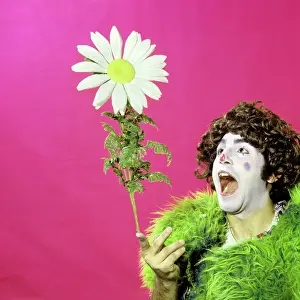 Giant Prints: 1970S Circus Clown Green Furry Jacket Great Big Giant Daisy Flower Prop