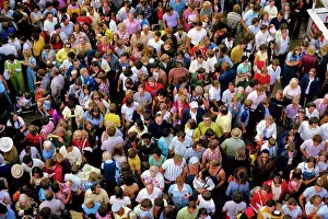 Recreation Prints: 1970s OVERHEAD AERIAL VIEW OF OUTDOOR CROWD OF CASUALLY DRESSED PEOPLE MEN WOMEN TEENAGERS AND CHILDREN