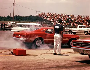 Fast Prints: 1970S Pit Mechanic By Race Car Burning Rubber Drag Racing Brownsville Indiana Speedway Usa