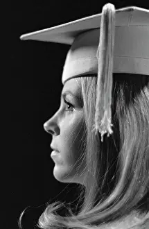 Gown Prints: 1970S Profile Blond Female Graduate Wearing White Mortarboard