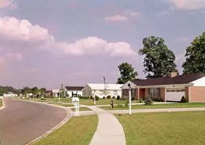 Oldtime Prints: 1970s SUBURBAN COMMUNITY RANCH STYLE HOUSES ALONG SIDEWALK AND STREET WITH MAILBOXES