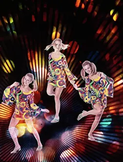 Exposure Prints: 1970S Triple Exposure Of Young Woman In Patterned Dress Dancing Through Strobe Lights