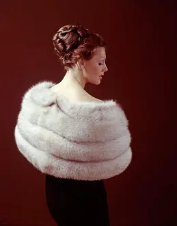 Story Prints: 1970S Woman From Back Wear Light Color Fur Stole Around Her Shoulders