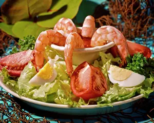 Seafood Prints: 1980s SHRIMP COCKTAIL TOMATOES AND HARD BOILED EGGS
