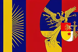 Capital Cities Prints: 2d drawing Belgrade city flag with the coat of arms of the city It is the official visual