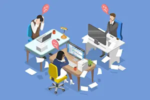 Paperwork Prints: 3D Isometric Flat Vektor-Illustration von besorgten Geschäftsleuten 3D Isometric Flat Illustration of Worried