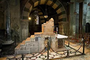 Mediaeval Prints: Aachen cathedral, throne of Charlemagne, Aachen, NRW, Germany, Europe