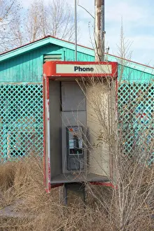 Arid Prints: Abandoned old phone booth and deserted store by the roadside