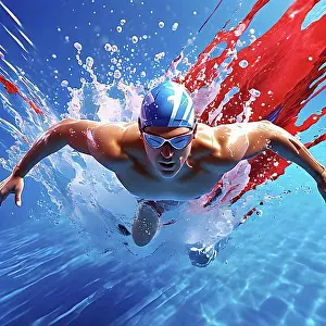 Shapes Prints: Abstract digital render of an olympic triathlete in swimming morphing into fluid shapes