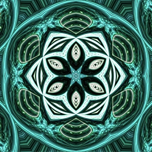 Dreamy Prints: An abstract geometrical pattern created by applying fractal mirroring of a photo of an emerald jewel
