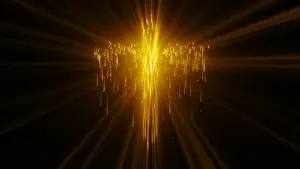 Outer Space Prints: Abstract golden glowing light streak particle of the Holy Cross over black background