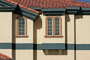 Exterior Photograph Prints: Abstract of new architectural details with spanish tile and stucco