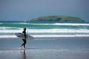 Coast Prints: Achill Island, Co Mayo, Ireland, Surfer walking along Trawmore beach
