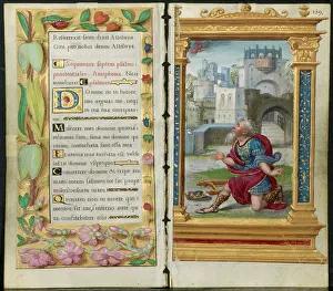Manuscript Prints: Adjoining Leaves from a Book of Hours: Penitential Psalms and King David in Prayer (2 of 3 Excised Leaves)